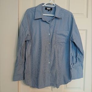 DKNY Blue and White Striped Shirt Size Large (L)